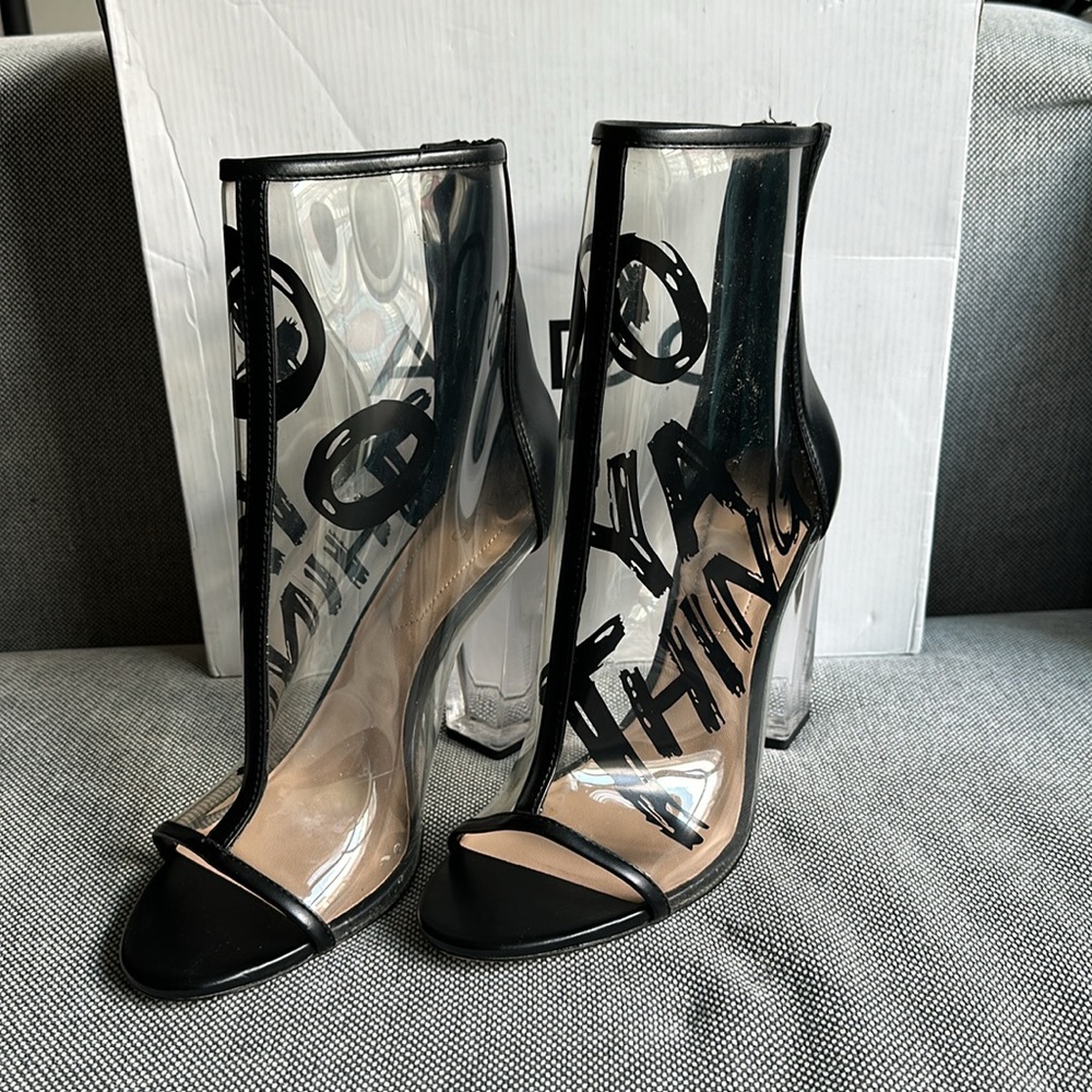 Aldo Gabbi clear, see-through open toe booties high heel boots